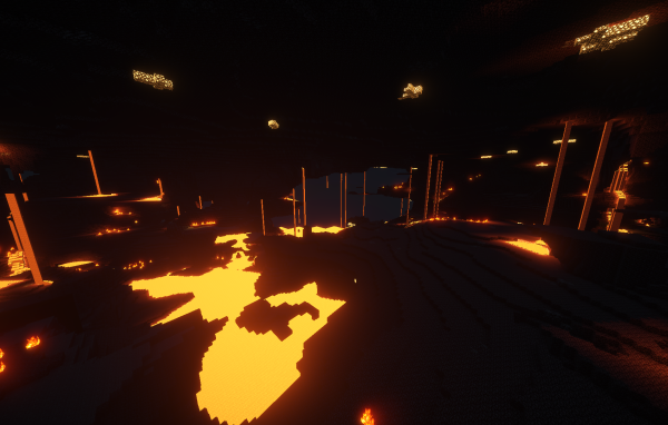 Огонь в пещере в игре Minecraft