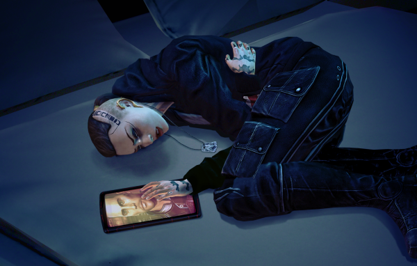 Девушка с планшетом в игре Mass Effect 3