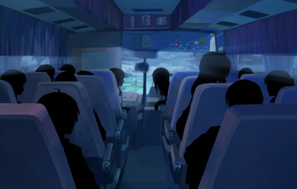 Люди в автобусе в игре Бесконечное лето