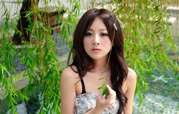 Японская девушка среди ветвей вербы