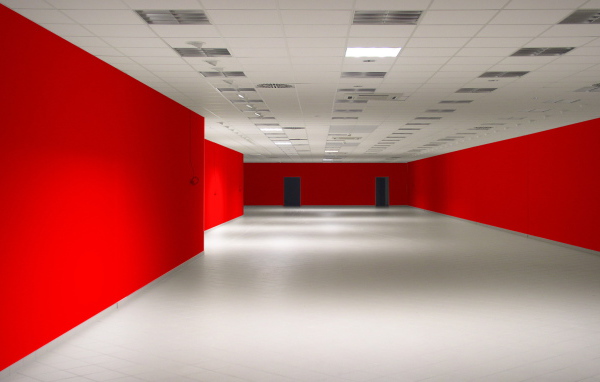 Red walls and white floor