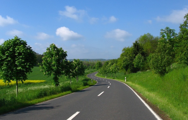 Ровная дорога среди полей в Украине