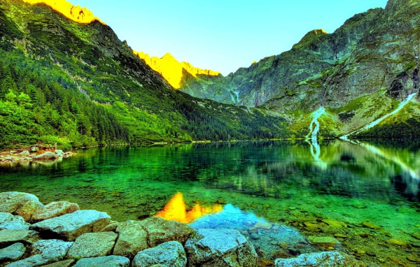 Прозрачная вода в зеленом горном озере