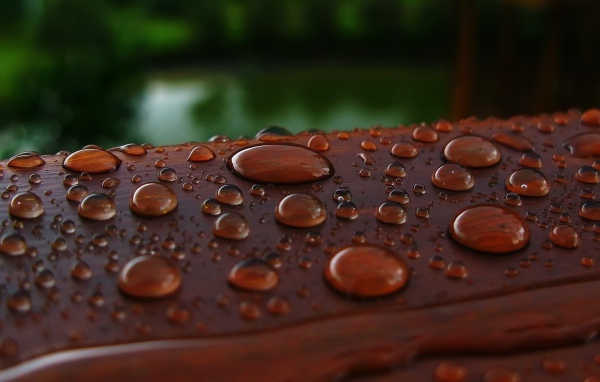Капли влаги на коричневой поверхности