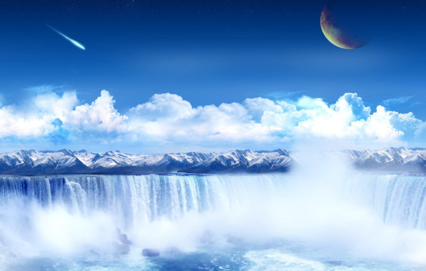 Падения метеорита над водопадом