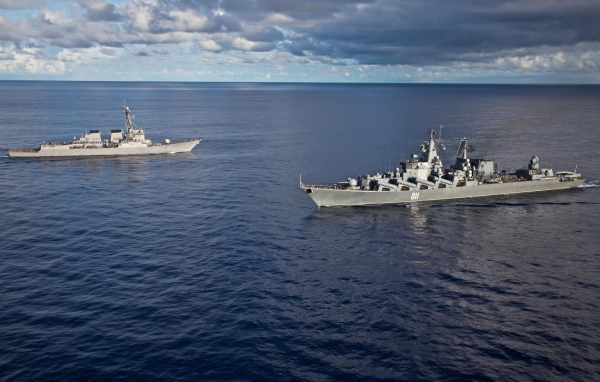 Meeting warships at sea