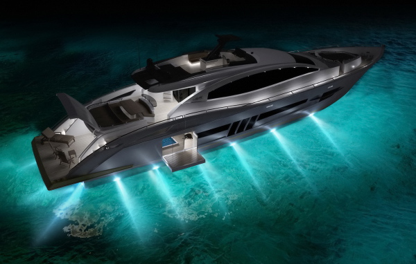 Яхта освещает дно моря