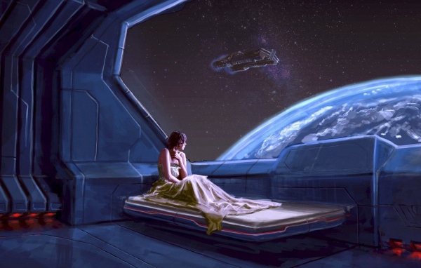 Девушка на космической станции