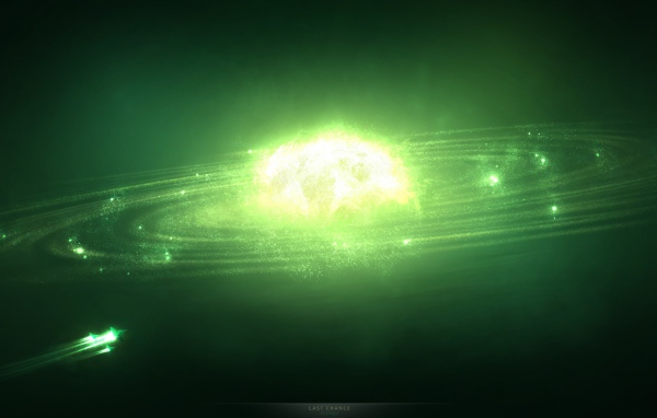 Планетная система в зеленой дымке