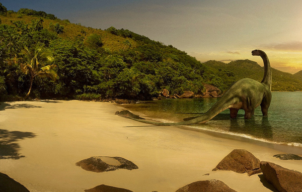 	   Dinosaur standing in water