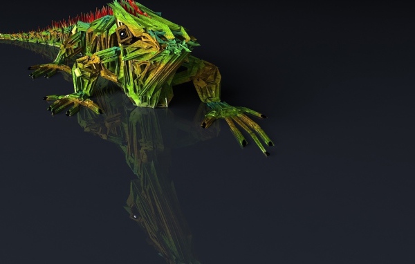 3Д хамелеон на серой поверхности