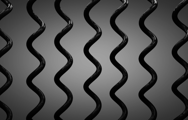 Черные спирали на сером фоне, 3-Д графика