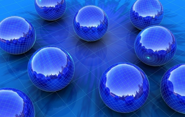 Голубые шары на голубой поверхности, 3-Д графика