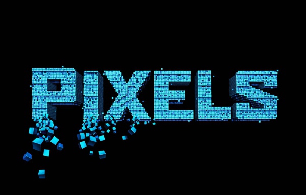 Надпись Пиксели на черном фоне, 3Д графика