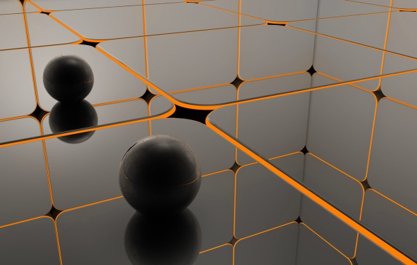 Черные шары в оранжевой сети