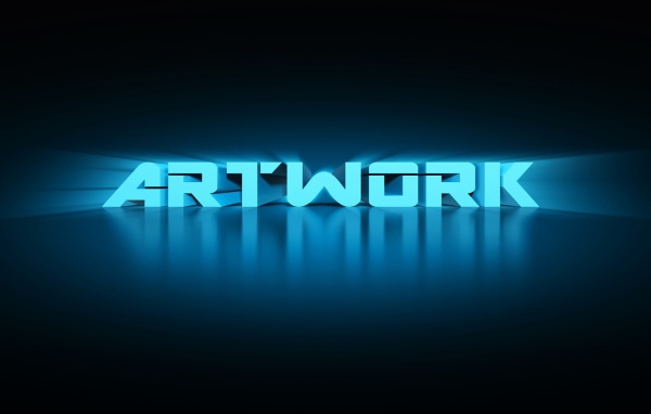 Голубые буквы на темном фоне, 3Д графика