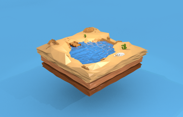 Озеро среди песка, 3Д модель
