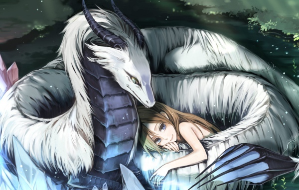 Девушка и белый дракон, аниме Pixiv Fantasia