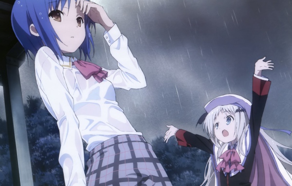 Аниме девушки Маленькие проказники под дождем