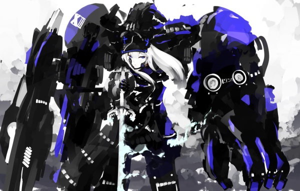 Аниме девушка и синий робот