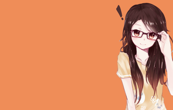 Аниме девочка в очках на оранжевом фоне