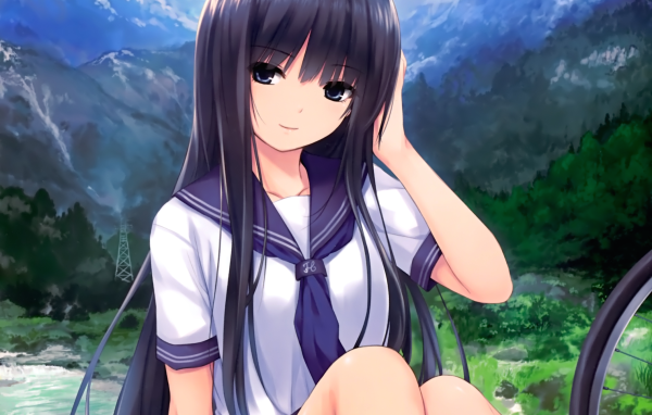 Девушка аниме на фоне гор, Coffee-Kizoku