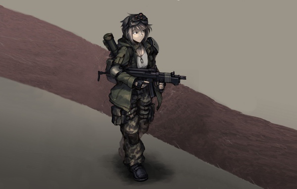 Аниме девушка солдат с оружием