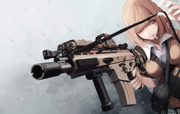Автоматическая винтовка в руках девушки аниме