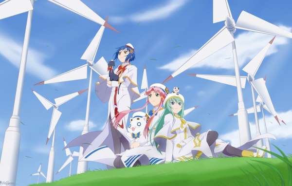Персонажи аниме Ангельские ритмы среди ветряков