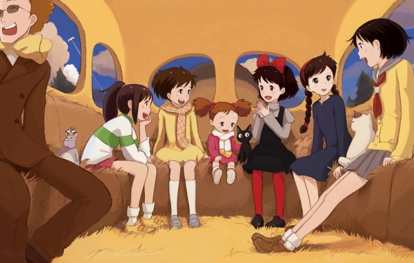 Дети в автобусе в аниме Ведьмина служба доставки