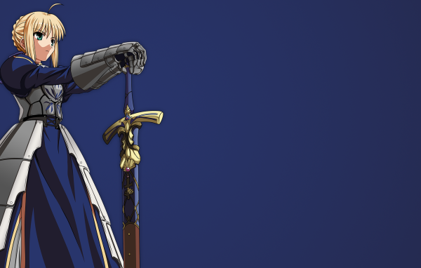 Экскалибур в руке девушки аниме Ночь прибытия