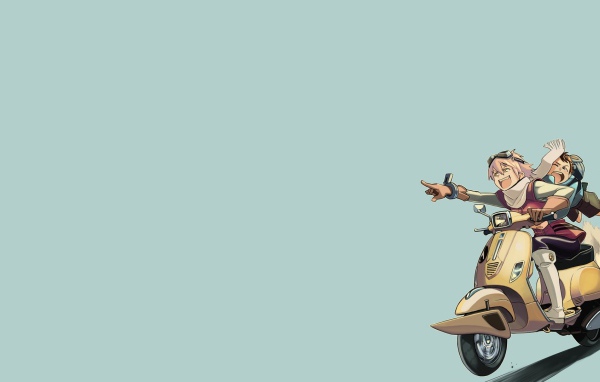Друзья на мотороллере в аниме 49 дней