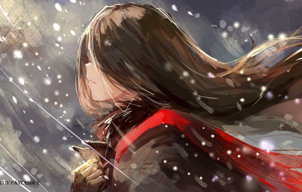 Девушка во время снегопада аниме Pixiv Fantasia