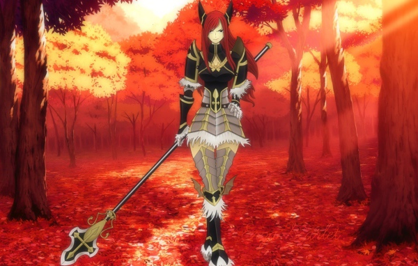 Девушка в осеннем лесу, аниме Сказка о хвосте феи