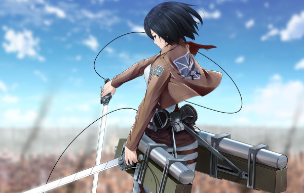 Девушка с мечами в аниме Вторжение гигантов