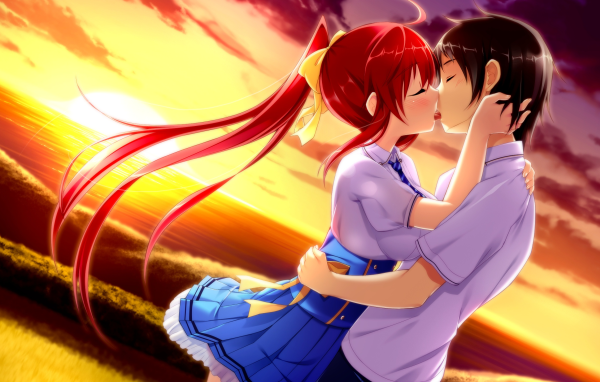 Поцелуй в аниме Ano Harewataru Sora yori Takaku
