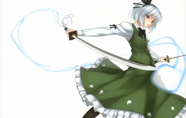 Девушка аниме Konpaku Youmu с мечом в руке