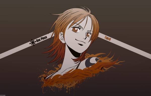 Нами из аниме Большой куш на коричневом фоне