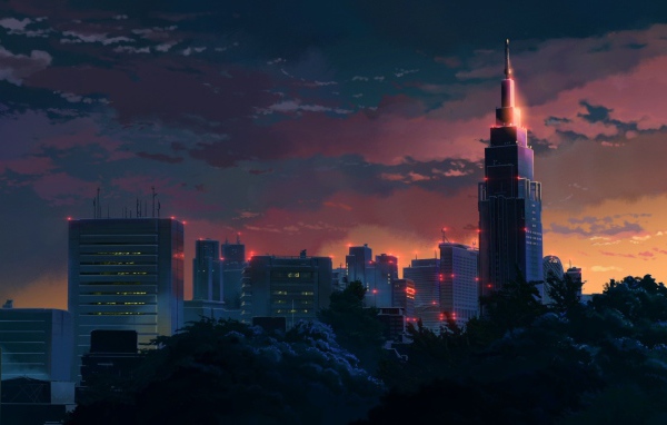 Ночной город в аниме Сад изящных слов