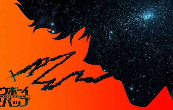 Оранжево черный постер аниме Ковбой Бибоп