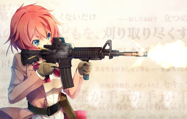 Рыжая девушка аниме с автоматической винтовкой