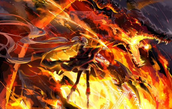 Сражение с огненным драконом, аниме Pixiv Fantasia