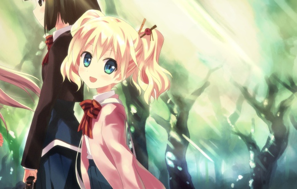 Девочка ведет младшую сестру в школу, аниме