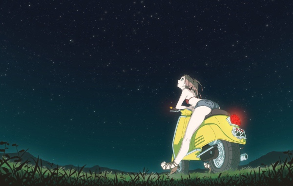 Девушка смотрит на звезды в аниме 49 дней