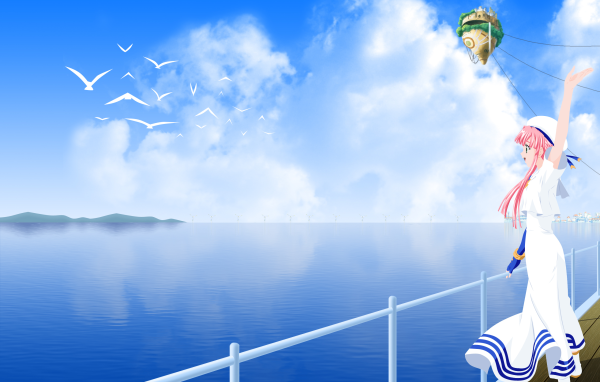 Девушка на берегу моря в аниме Ария