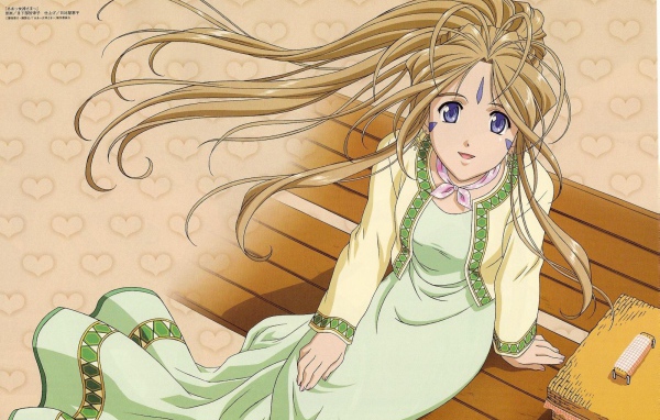 Девушка на скамье в аниме Belldandy