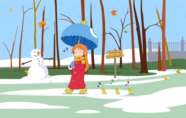 Девочка под зонтиком в аниме Нитидзё