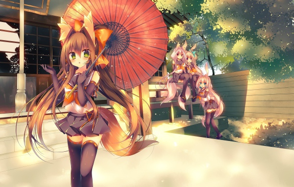 Девушка с зонтом из аниме Кэмономими