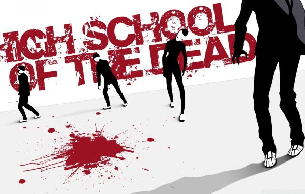 Лужа крови на постере аниме Школа Мертвецов