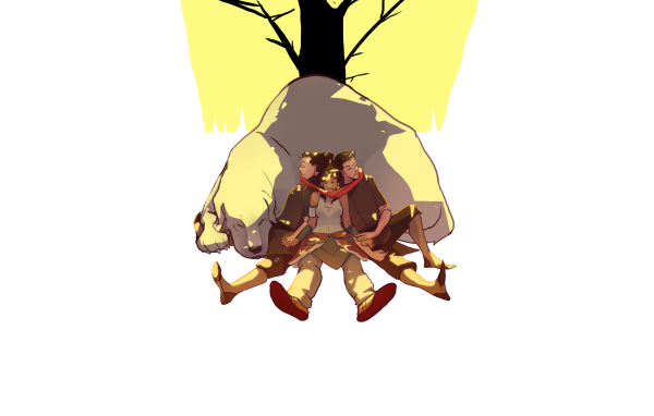 Три персонажа аниме Легенда о Корре спят у бока животного